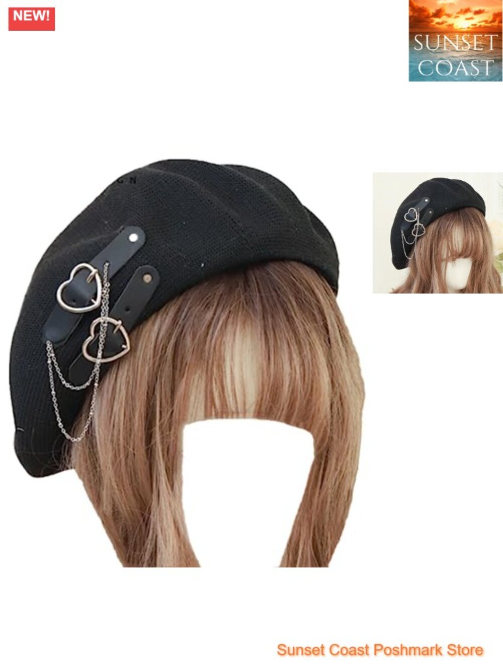 Gothic Lolita Beret Hat Chain Detail French Style Newsboy Cap Artist Beanie